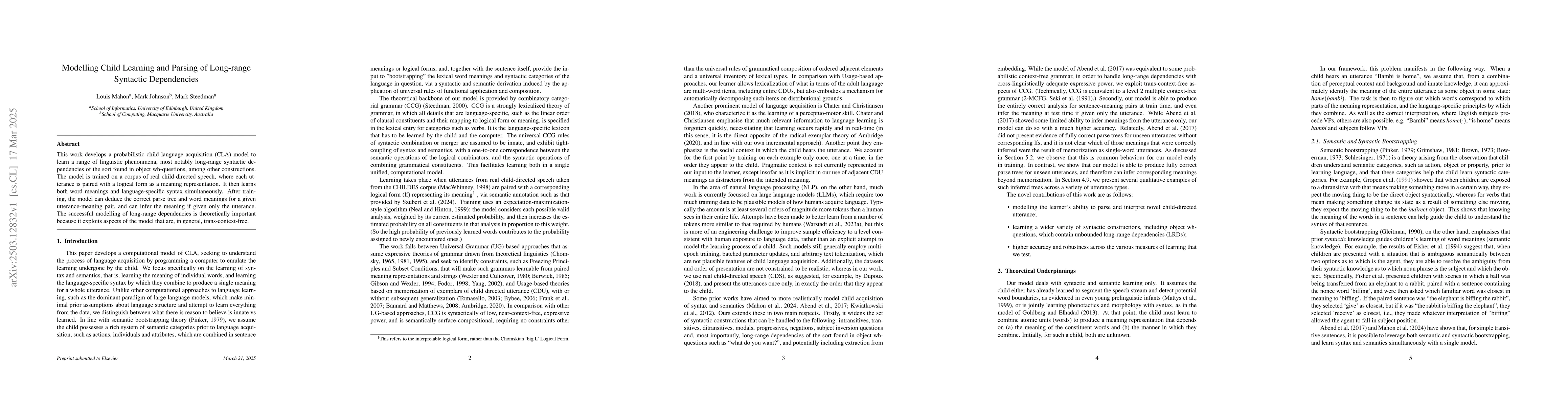 Thumbnail for Modelling Child Learning and Parsing of Long-range Syntactic
  Dependencies