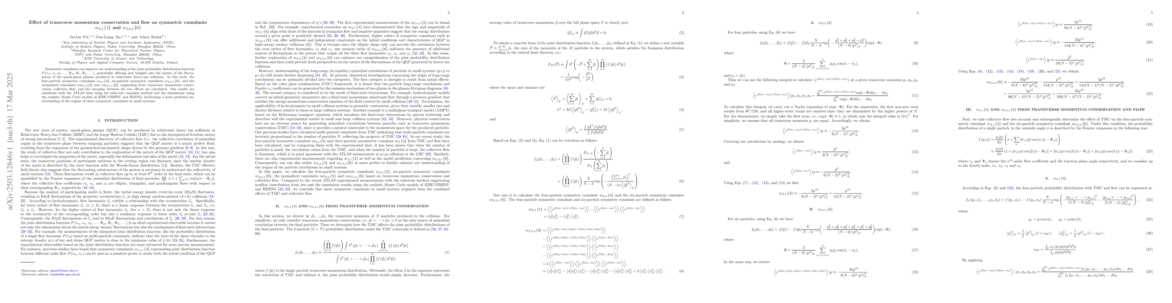 Thumbnail for Effect of transverse momentum conservation and flow on symmetric
  cumulants $sc_{2,3} \left \{ 4 \right \}$ and $sc_{2,3,4} \left \{ 6 \right
  \}$