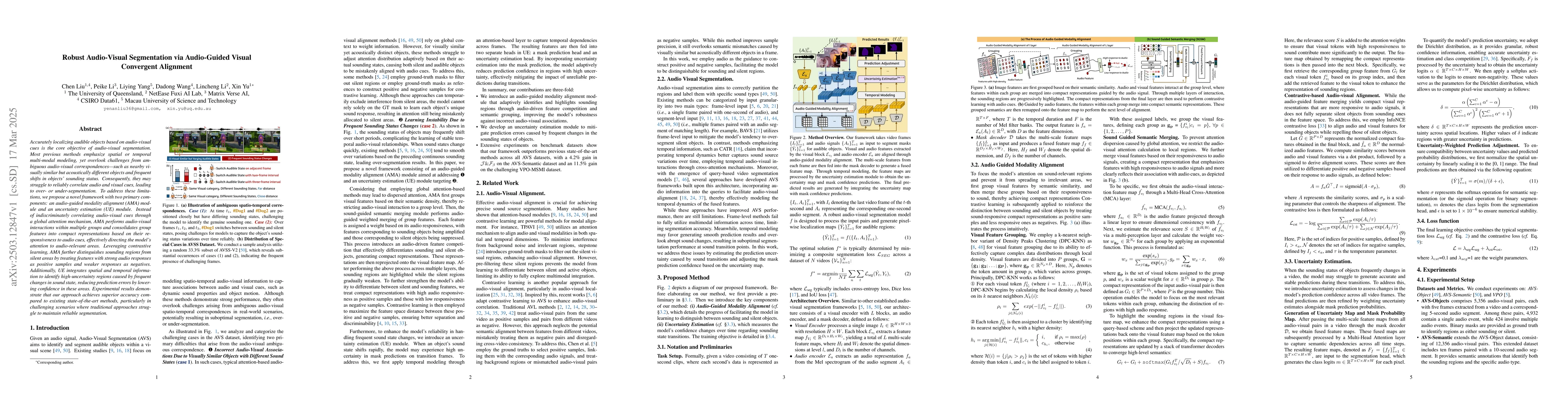 Thumbnail for Robust Audio-Visual Segmentation via Audio-Guided Visual Convergent
  Alignment