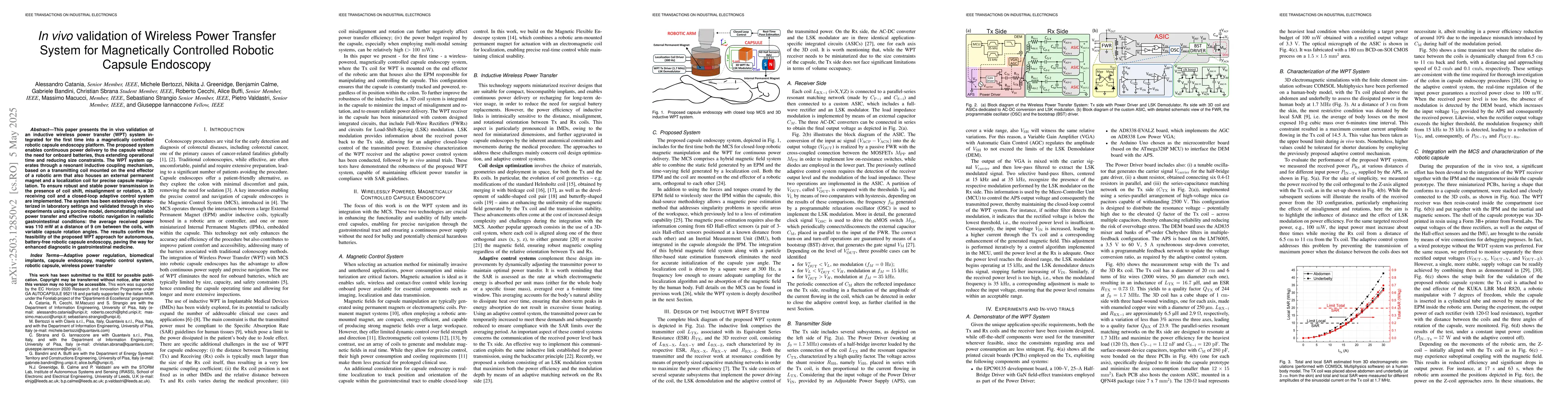 Thumbnail for In vivo validation of Wireless Power Transfer System for Magnetically
  Controlled Robotic Capsule Endoscopy