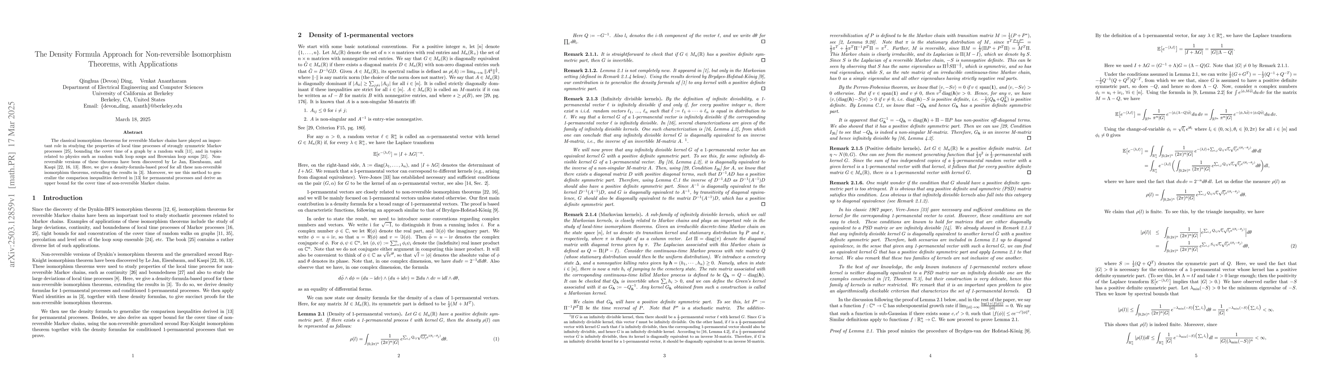 Thumbnail for The Density Formula Approach for Non-reversible Isomorphism Theorems,
  with Applications