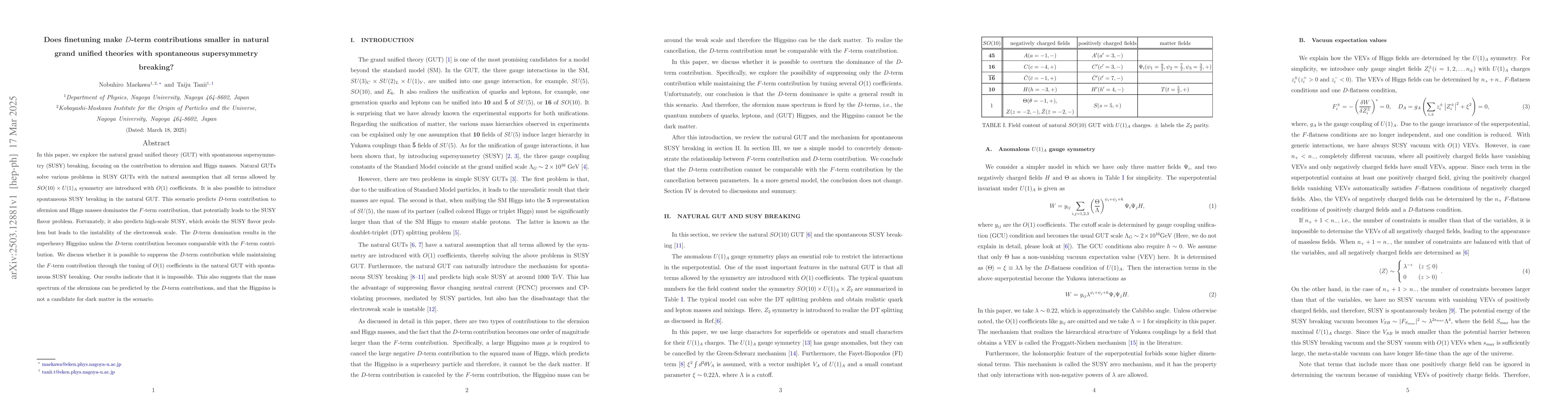 Thumbnail for Does finetuning make $D$-term contributions smaller in natural grand
  unified theories with spontaneous supersymmetry breaking?