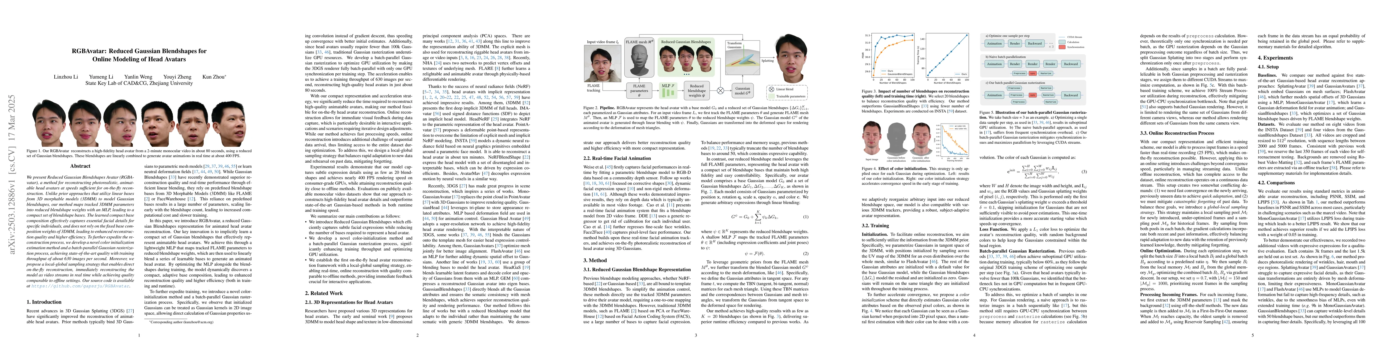 Thumbnail for RGBAvatar: Reduced Gaussian Blendshapes for Online Modeling of Head
  Avatars