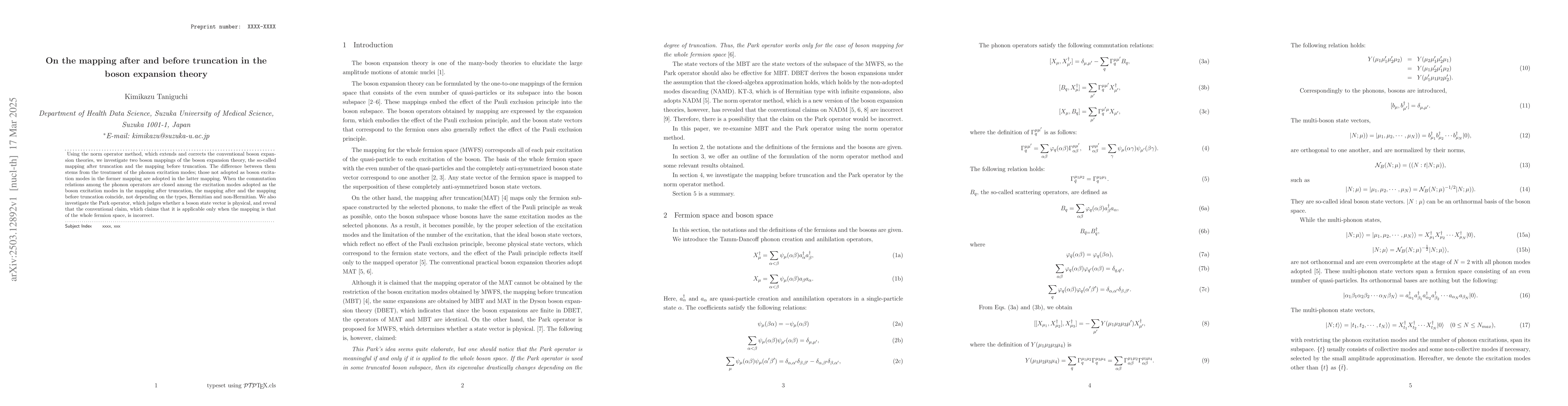 Thumbnail for On the mapping after and before truncation in the boson expansion theory