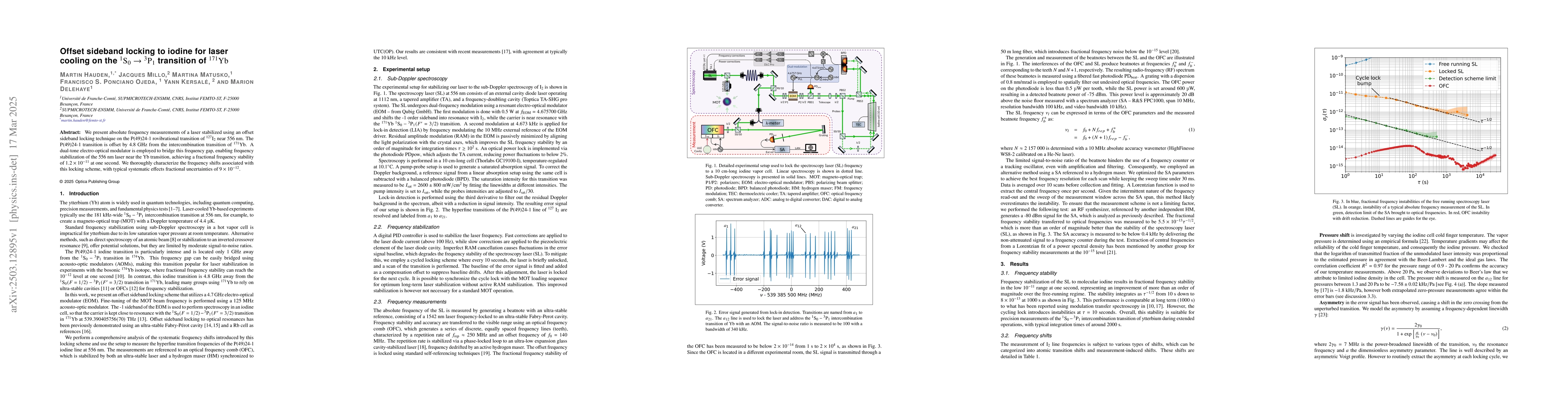 Thumbnail for Offset sideband locking to iodine for laser cooling on the $\mathrm{{}^1
  S_0}\rightarrow \mathrm{{}^3 P_1}$ transition of ${}^{171}\mathrm{Yb}$