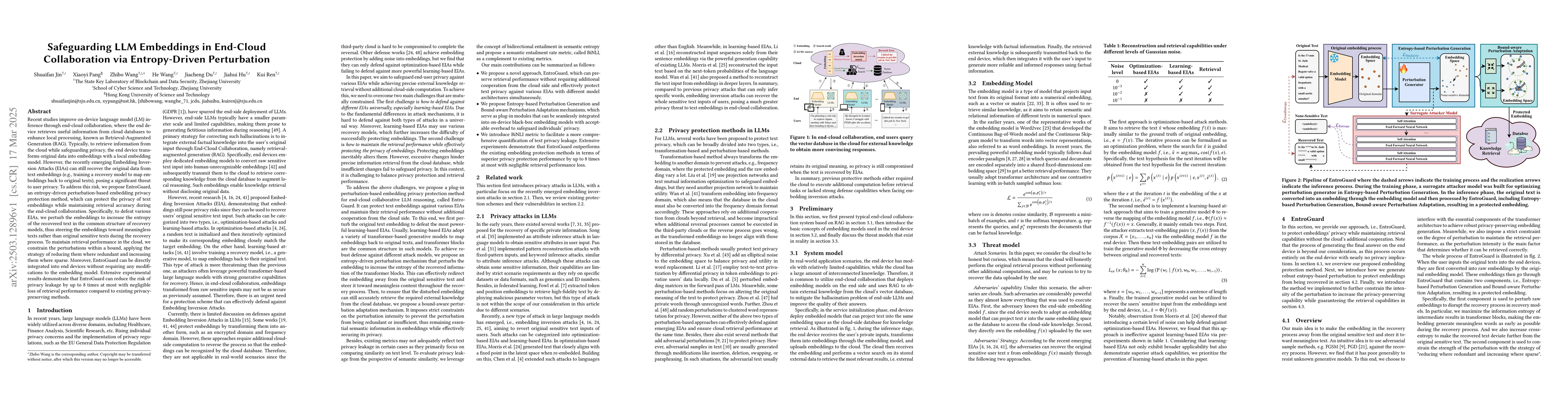 Thumbnail for Safeguarding LLM Embeddings in End-Cloud Collaboration via
  Entropy-Driven Perturbation