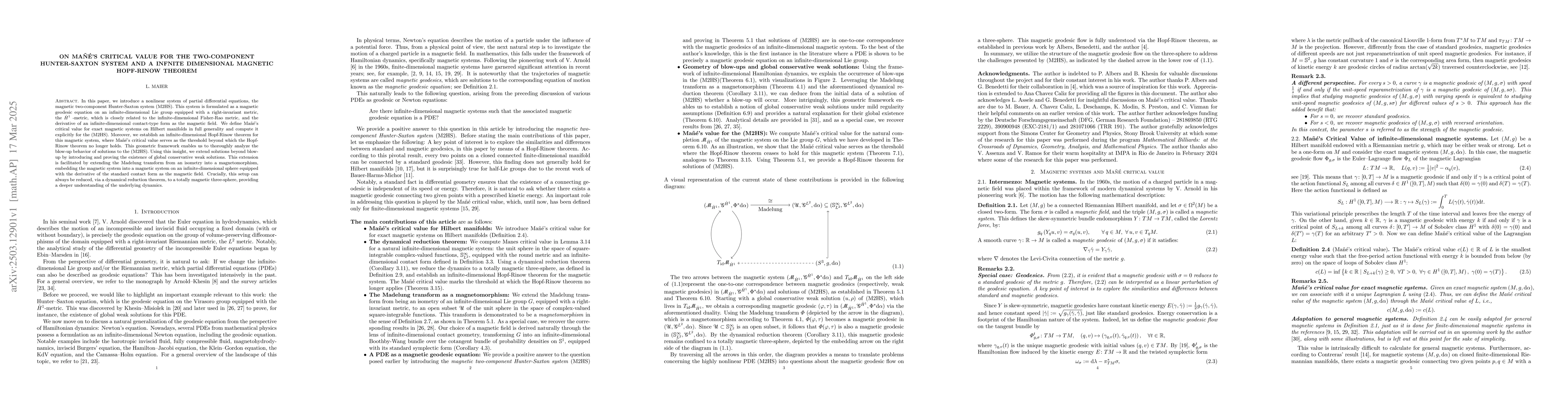 Thumbnail for On Mañé's critical value for the two-component Hunter-Saxton system
  and a infnite dimensional magnetic Hopf-Rinow theorem