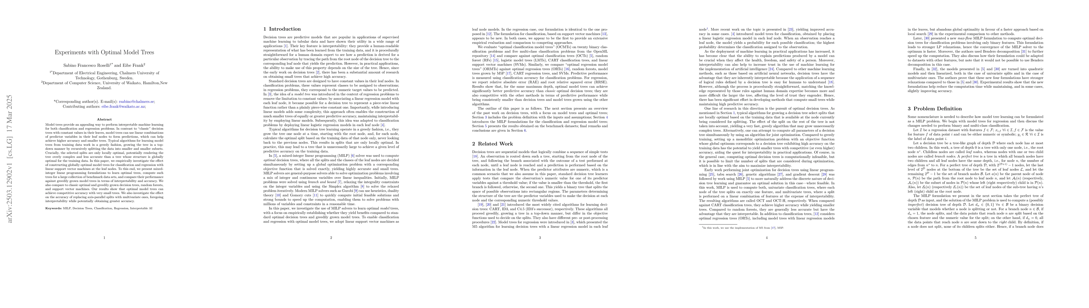 Thumbnail for Experiments with Optimal Model Trees