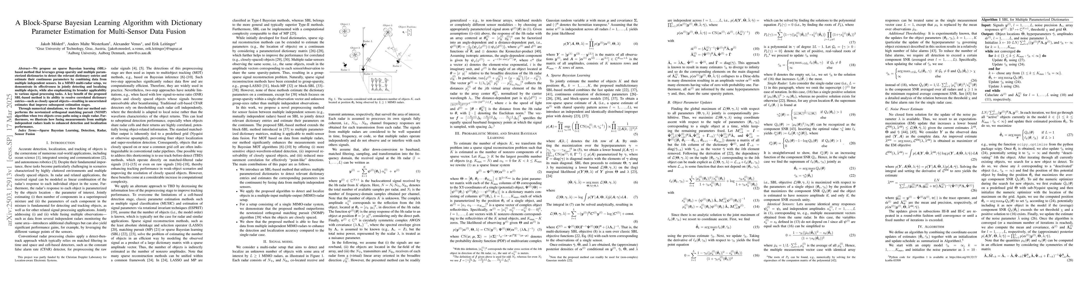 Thumbnail for A Block-Sparse Bayesian Learning Algorithm with Dictionary Parameter
  Estimation for Multi-Sensor Data Fusion