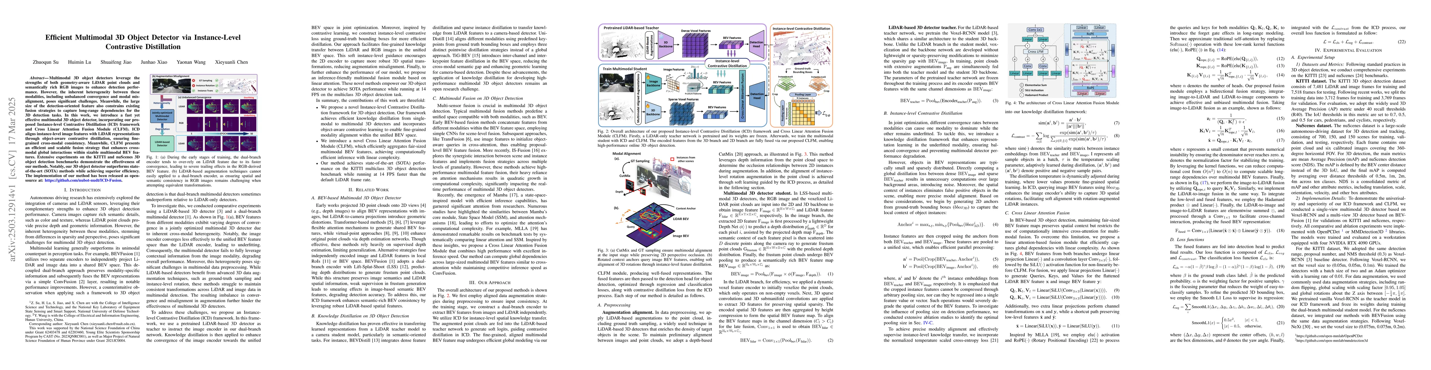 Thumbnail for Efficient Multimodal 3D Object Detector via Instance-Level Contrastive
  Distillation