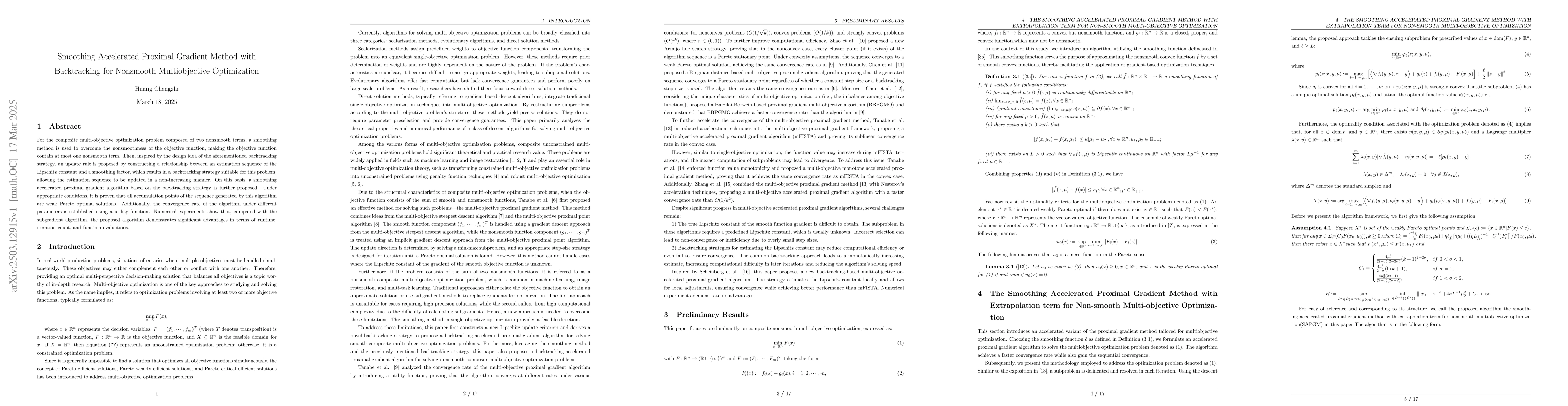 Thumbnail for Smoothing Accelerated Proximal Gradient Method with Backtracking for
  Nonsmooth Multiobjective Optimization