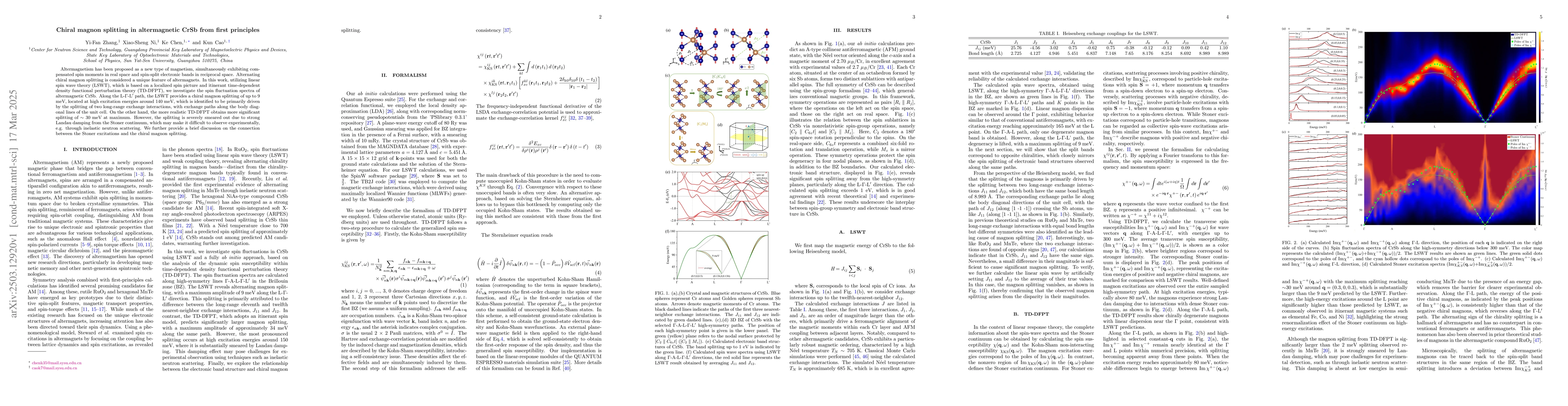Thumbnail for Chiral magnon splitting in altermagnetic CrSb from first principles
