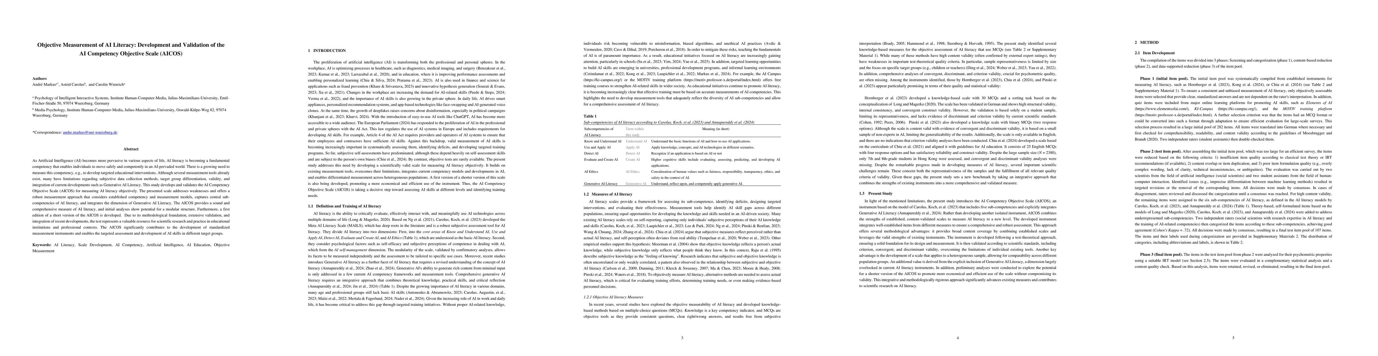 Thumbnail for Objective Measurement of AI Literacy: Development and Validation of the
  AI Competency Objective Scale (AICOS)