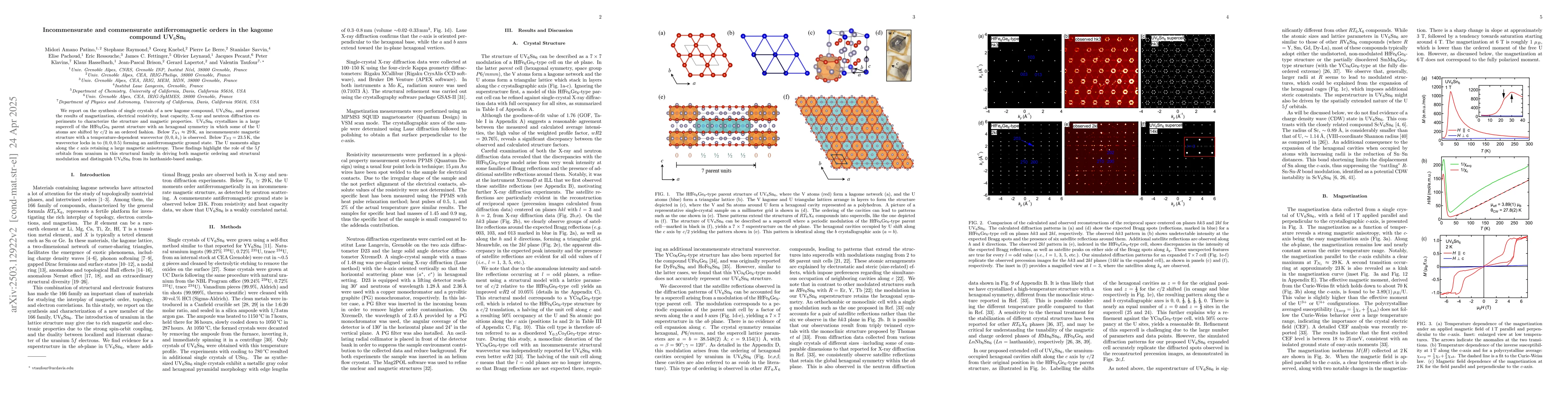 Thumbnail for Incommensurate and commensurate antiferromagnetic orders in the kagome
  compound UV$_{6}$Sn$_{6}$