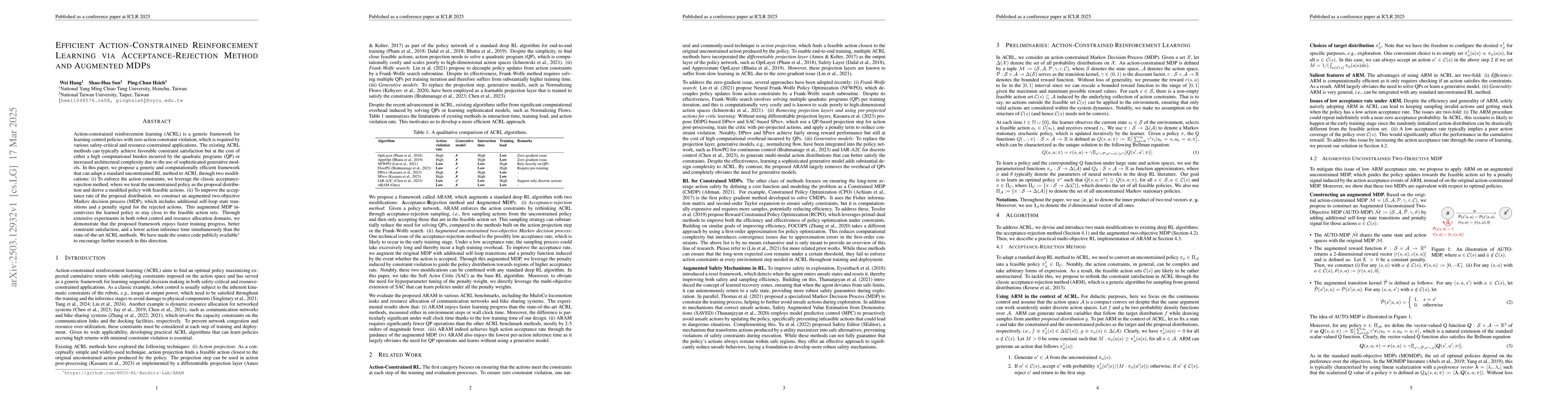 Thumbnail for Efficient Action-Constrained Reinforcement Learning via
  Acceptance-Rejection Method and Augmented MDPs