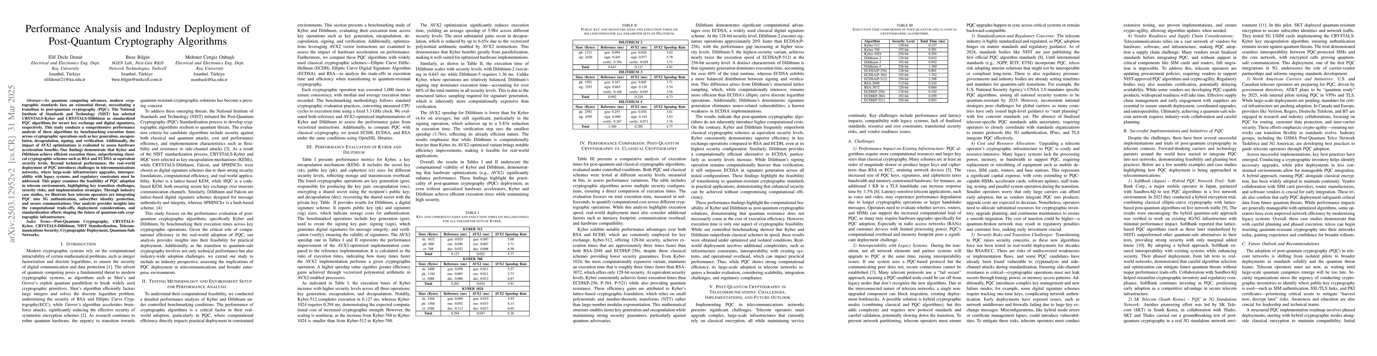 Thumbnail for Performance Analysis and Industry Deployment of Post-Quantum
  Cryptography Algorithms