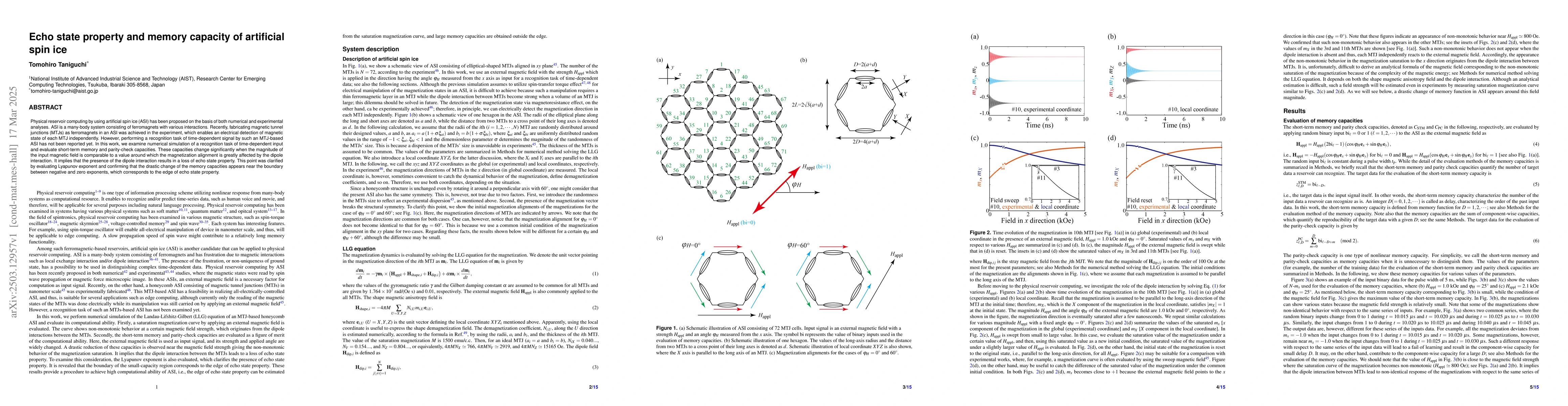 Thumbnail for Echo state property and memory capacity of artificial spin ice
