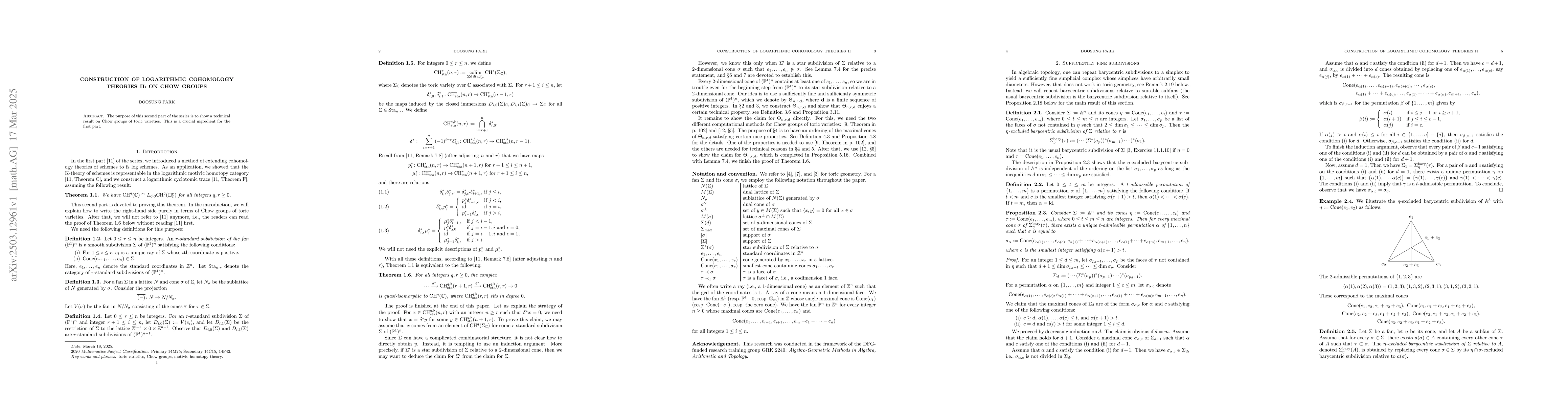 Thumbnail for Construction of logarithmic cohomology theories II: On Chow groups
