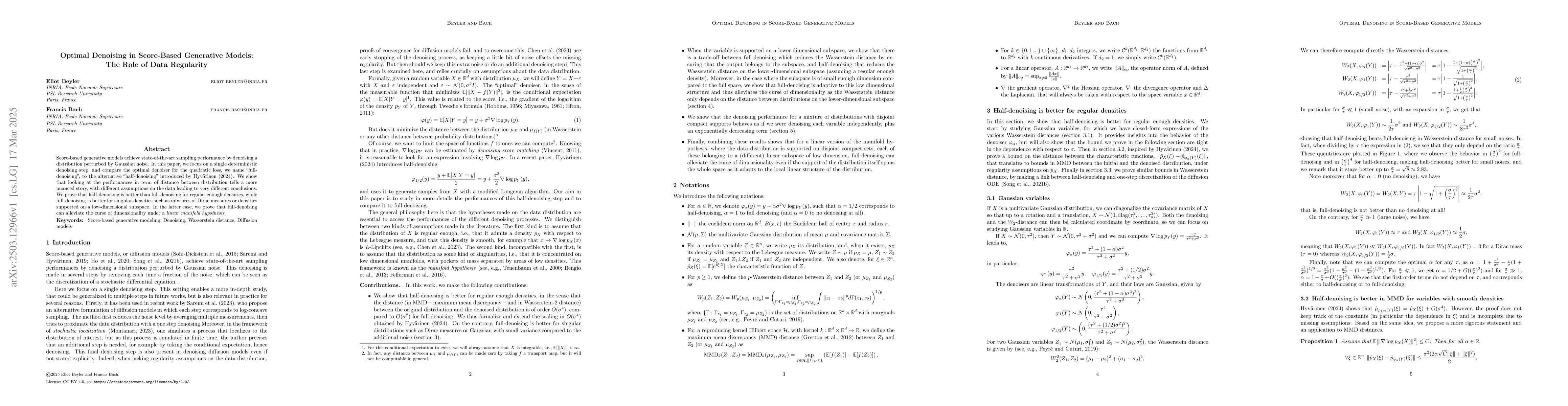 Thumbnail for Optimal Denoising in Score-Based Generative Models: The Role of Data
  Regularity