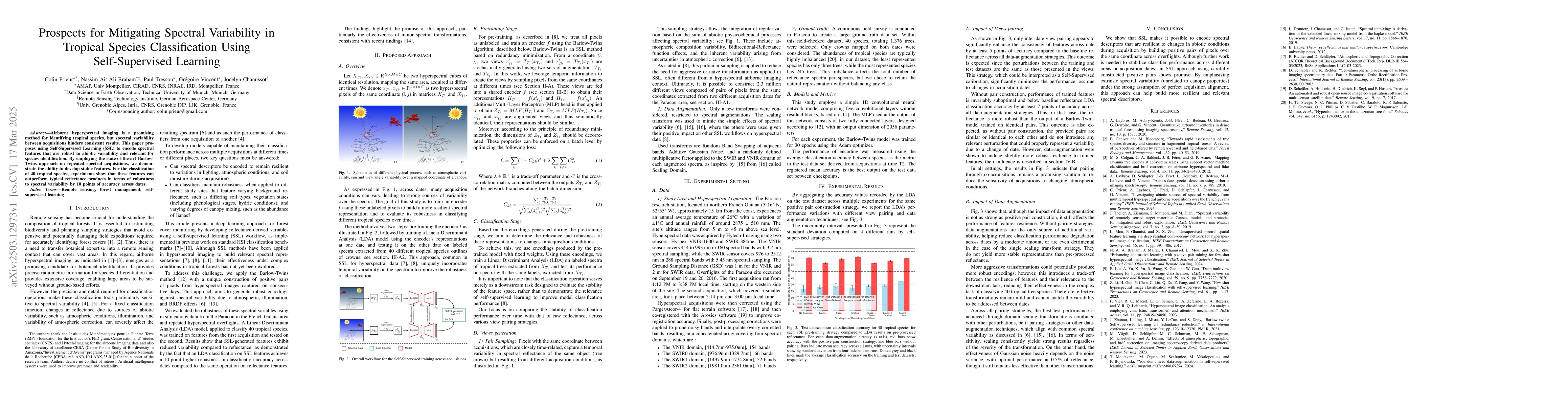Thumbnail for Prospects for Mitigating Spectral Variability in Tropical Species
  Classification Using Self-Supervised Learning