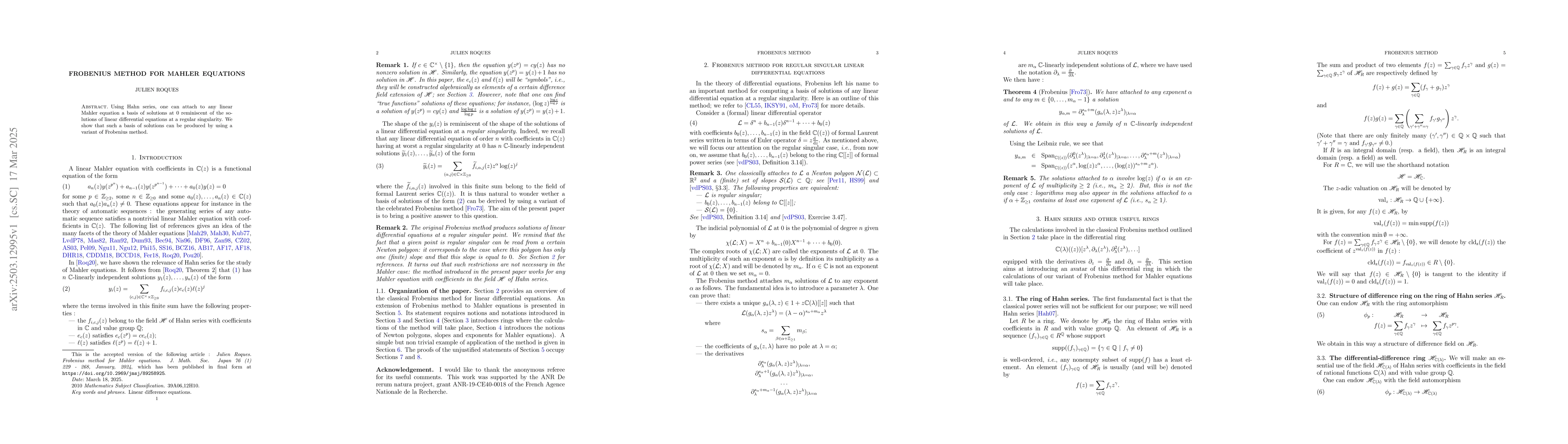 Thumbnail for Frobenius method for Mahler equations