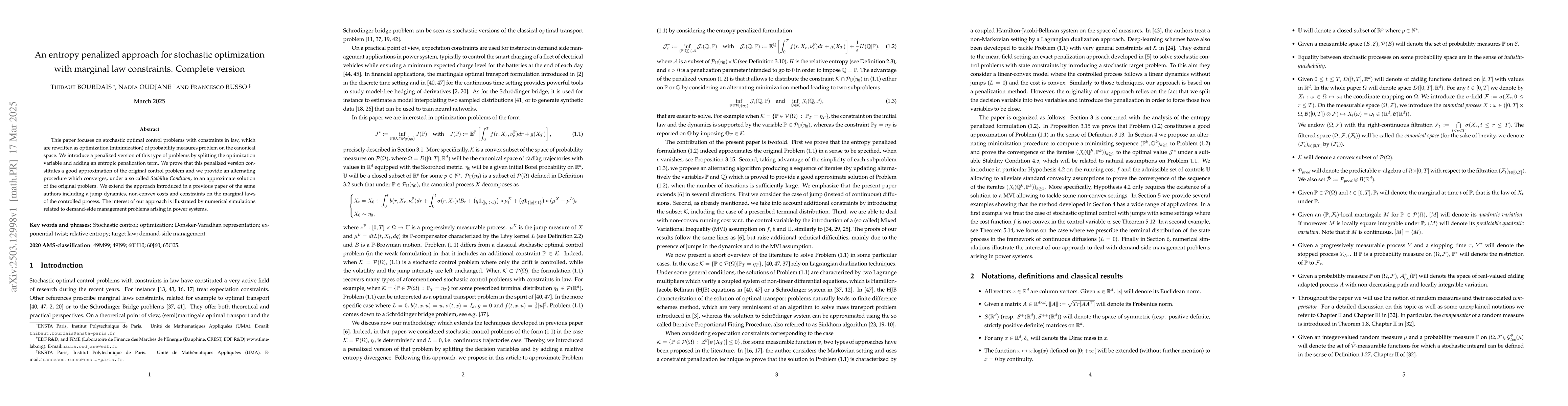 Thumbnail for An entropy penalized approach for stochastic optimization with marginal
  law constraints. Complete version