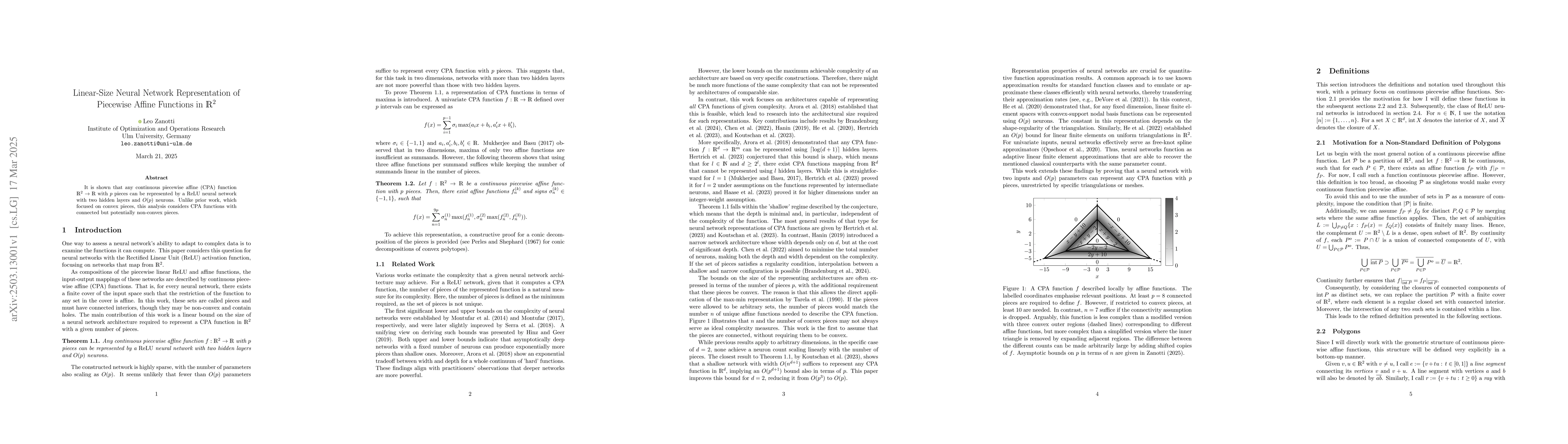 Thumbnail for Linear-Size Neural Network Representation of Piecewise Affine Functions
  in $\mathbb{R}^2$