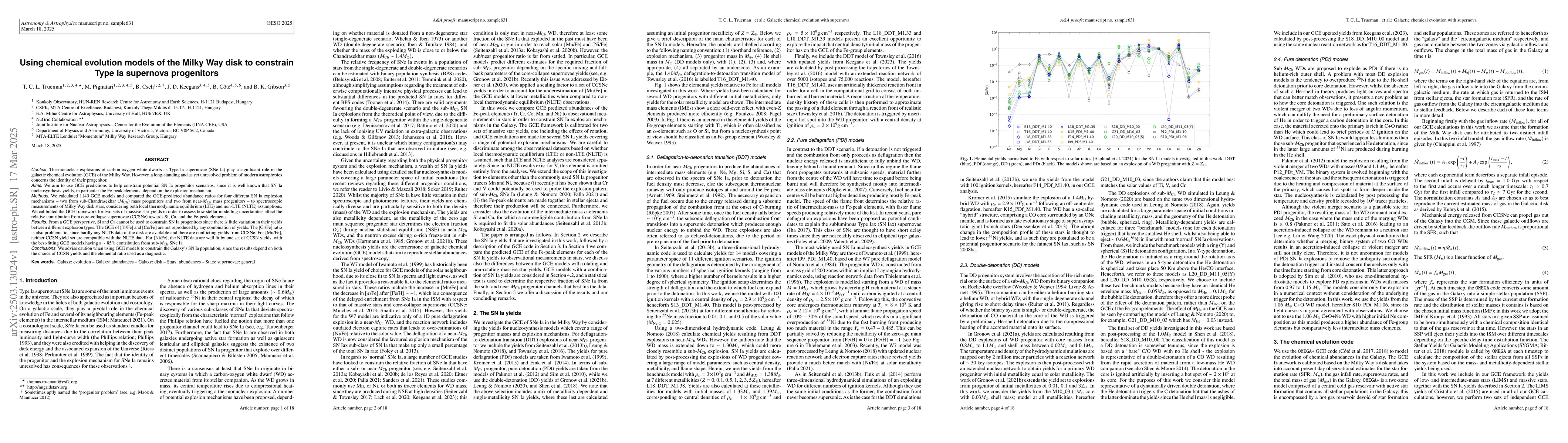 Thumbnail for Using chemical evolution models of the Milky Way disk to constrain Type
  Ia supernova progenitors