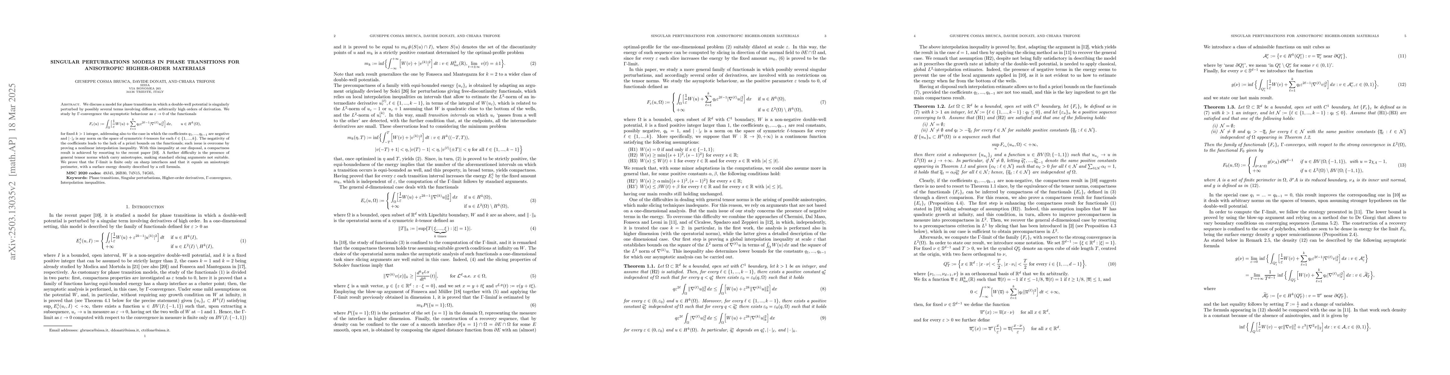 Thumbnail for Singular perturbations models in phase transitions for anisotropic
  higher-order materials