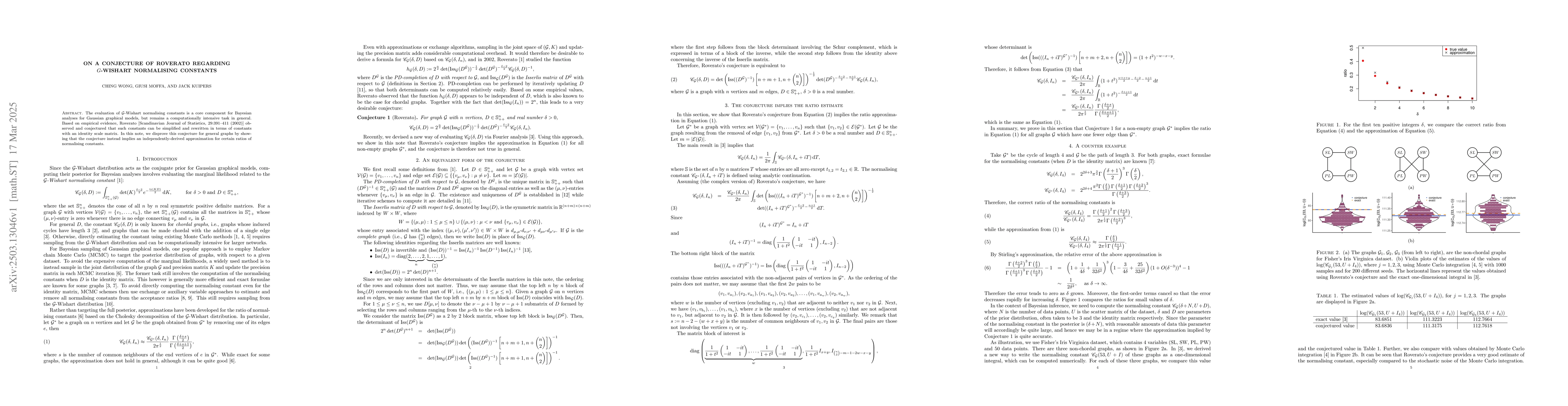 Thumbnail for On a conjecture of Roverato regarding G-Wishart normalising constants