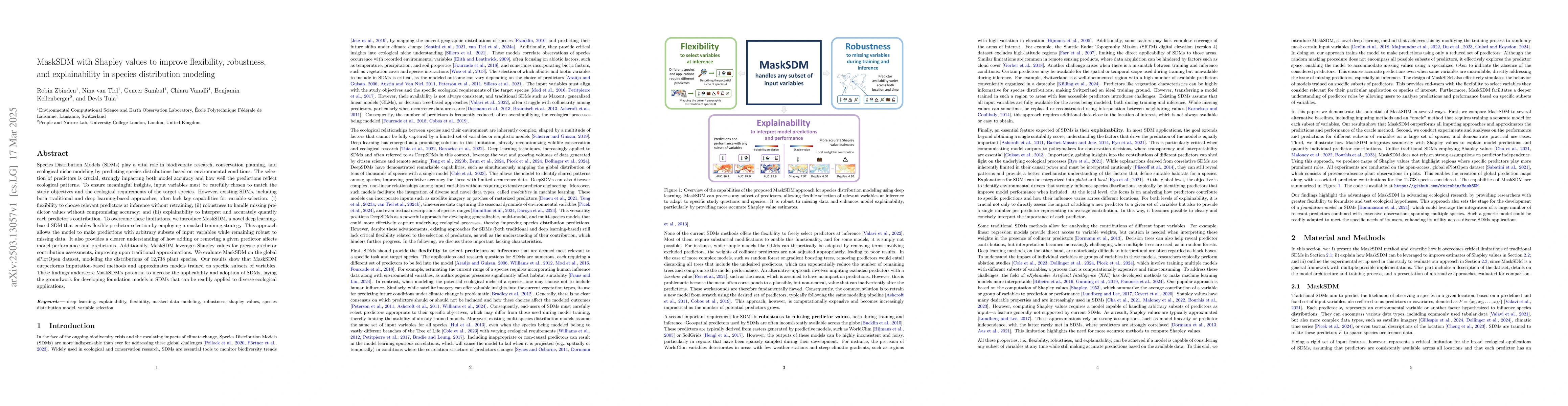 Thumbnail for MaskSDM with Shapley values to improve flexibility, robustness, and
  explainability in species distribution modeling