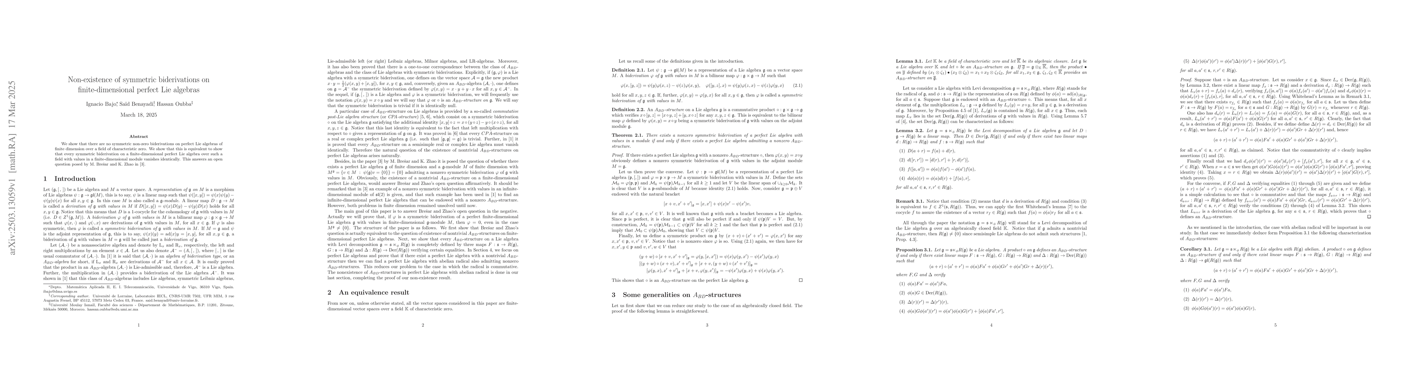 Thumbnail for Non-existence of symmetric biderivations on finite-dimensional perfect
  Lie algebras
