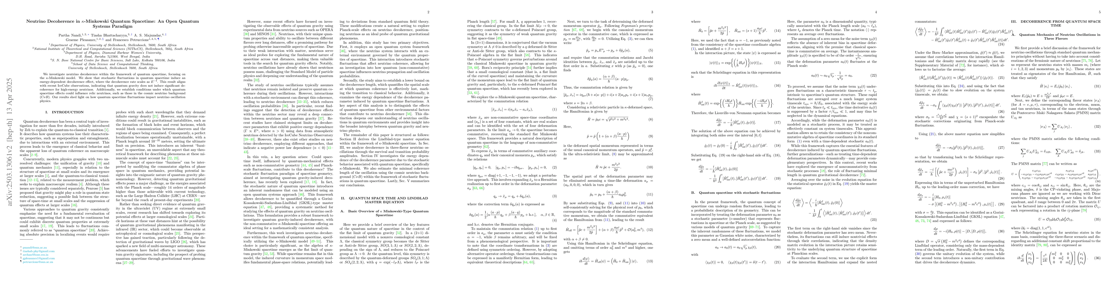 Thumbnail for Neutrino Decoherence in \texorpdfstring{\(κ\)}{kappa}-Minkowski
  Quantum Spacetime: An Open Quantum Systems Paradigm