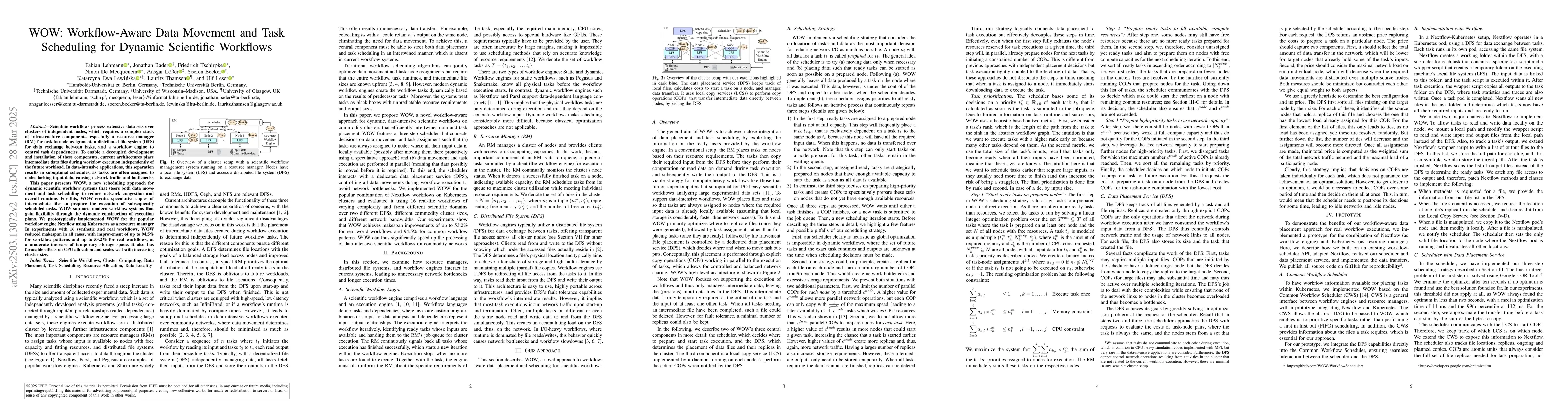 Thumbnail for WOW: Workflow-Aware Data Movement and Task Scheduling for Dynamic
  Scientific Workflows