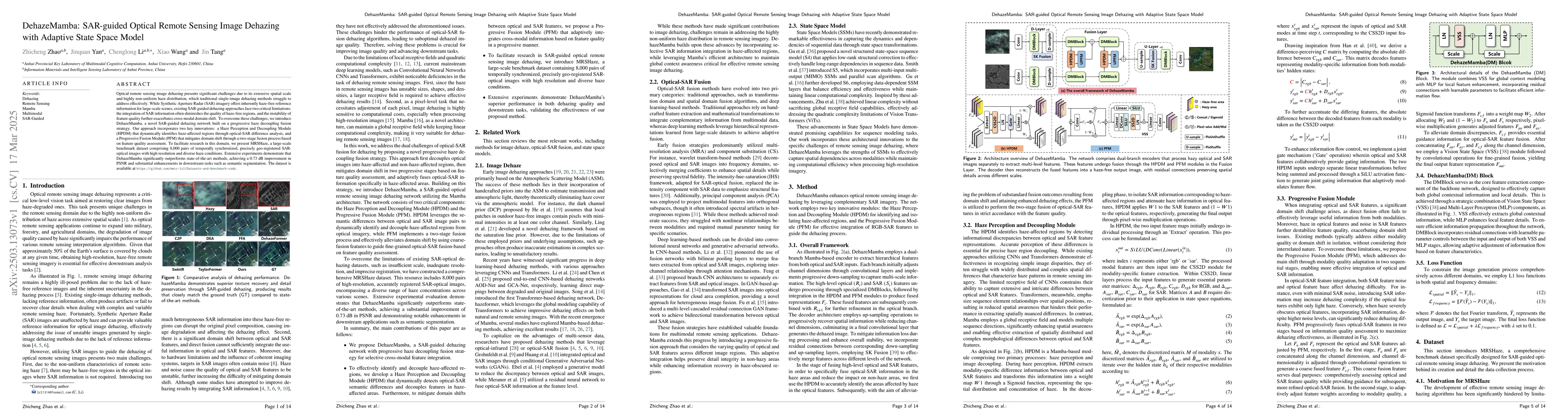 Thumbnail for DehazeMamba: SAR-guided Optical Remote Sensing Image Dehazing with
  Adaptive State Space Model