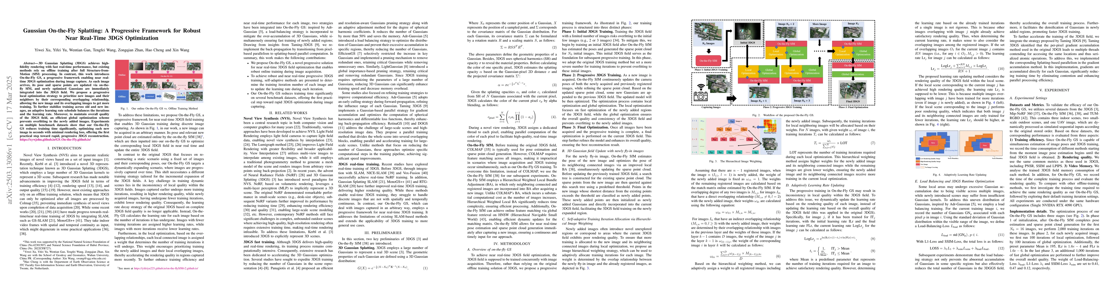 Thumbnail for Gaussian On-the-Fly Splatting: A Progressive Framework for Robust Near
  Real-Time 3DGS Optimization