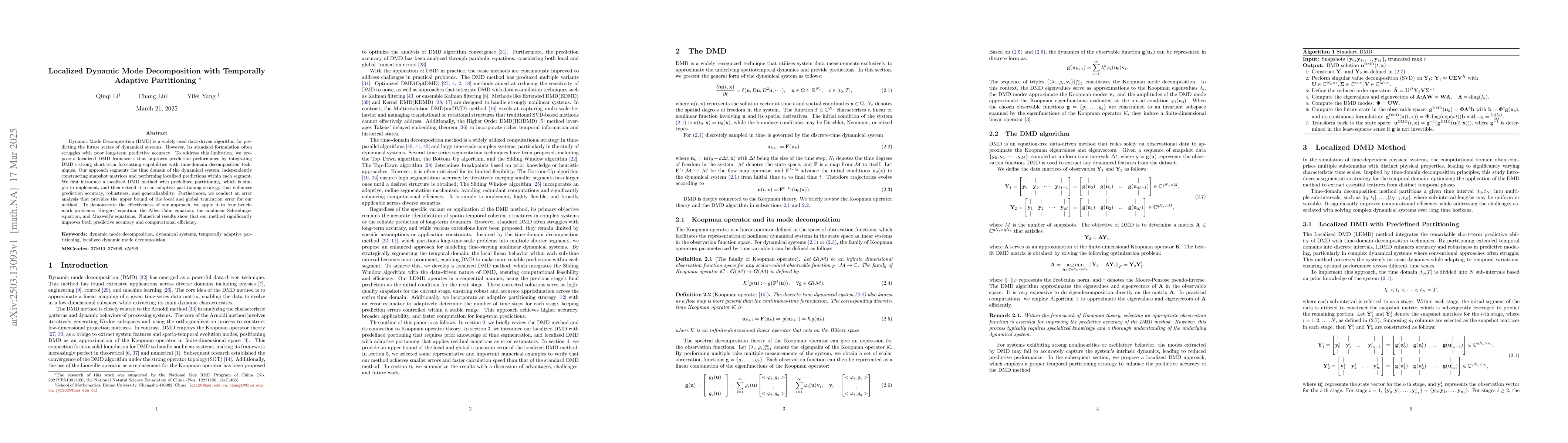 Thumbnail for Localized Dynamic Mode Decomposition with Temporally Adaptive
  Partitioning
