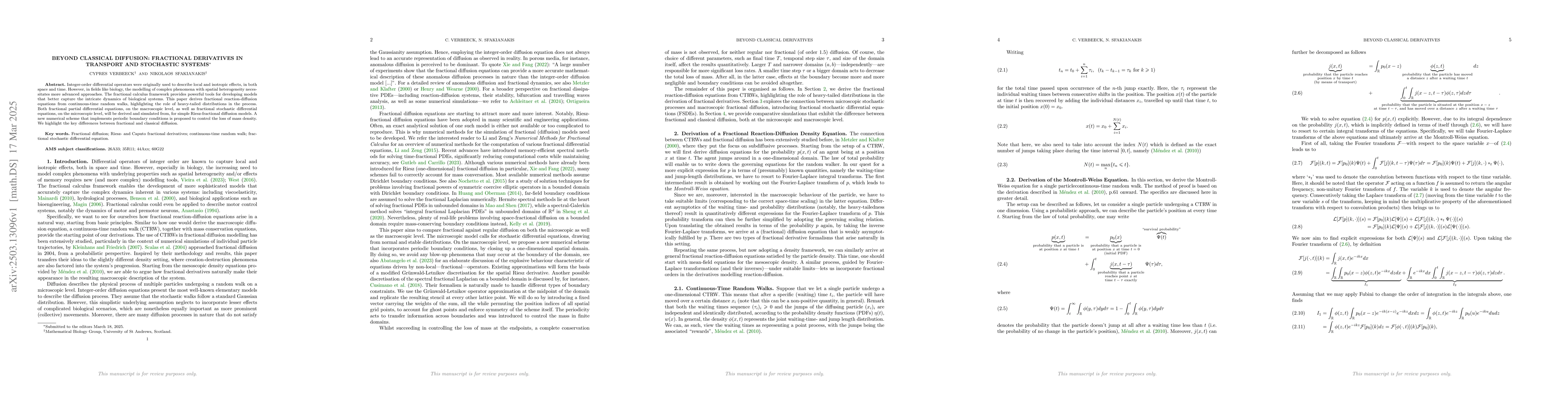 Thumbnail for Beyond Classical Diffusion: Fractional Derivatives in Transport and
  Stochastic Systems