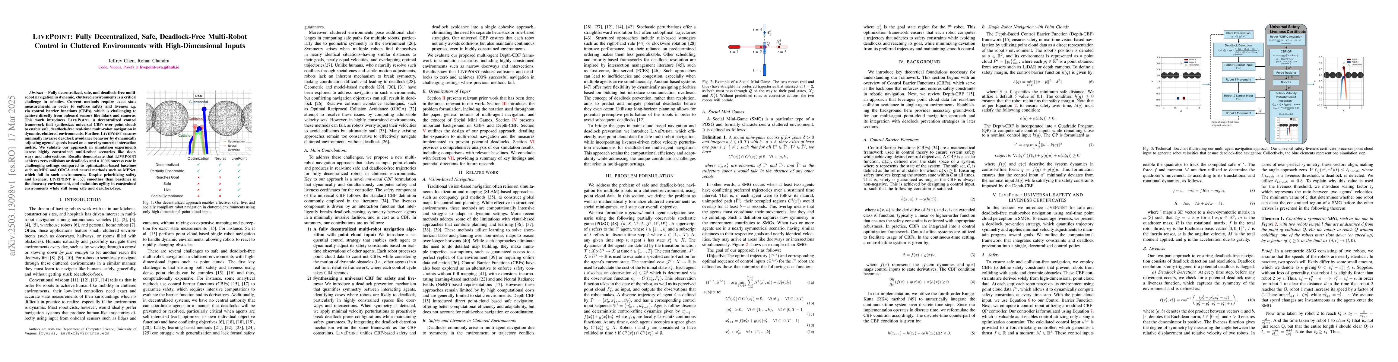 Thumbnail for LIVEPOINT: Fully Decentralized, Safe, Deadlock-Free Multi-Robot Control
  in Cluttered Environments with High-Dimensional Inputs