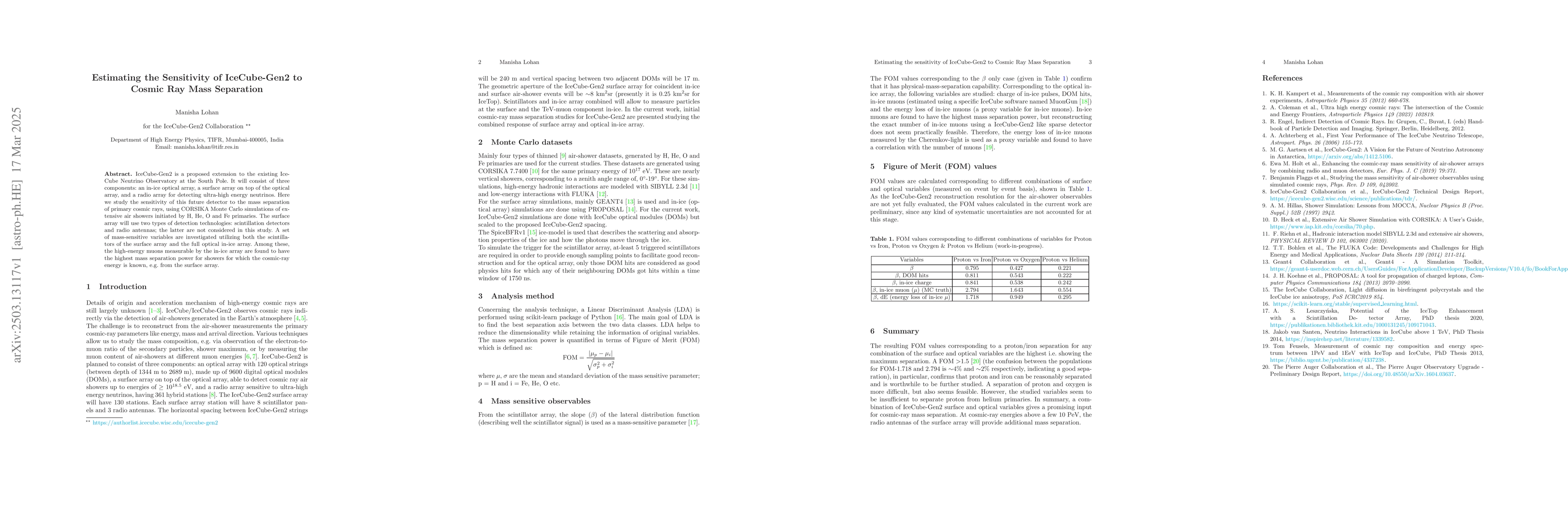 Thumbnail for Estimating the Sensitivity of IceCube-Gen2 to Cosmic Ray Mass Separation