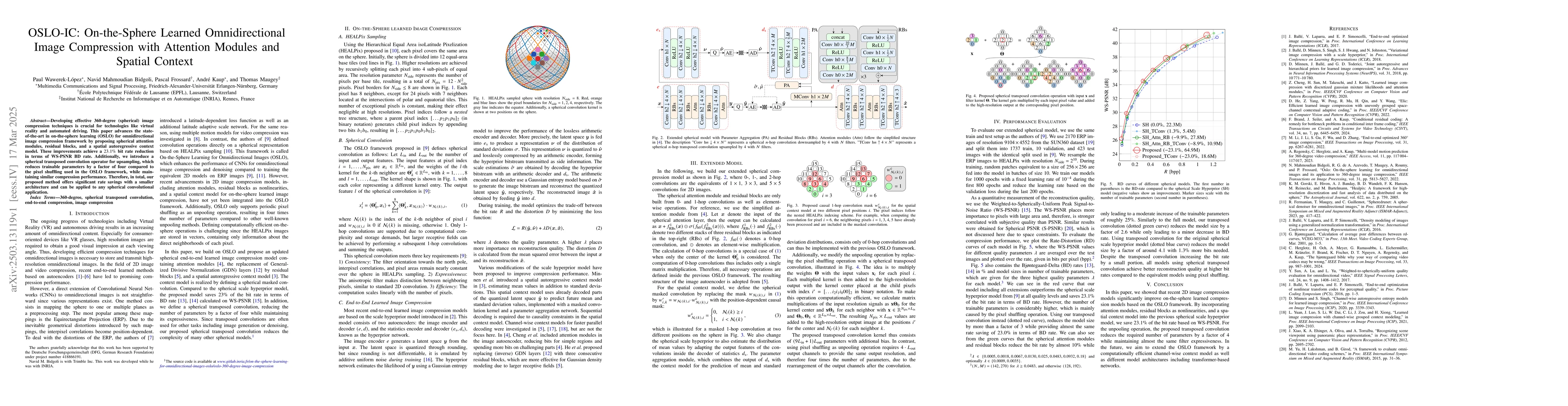 Thumbnail for OSLO-IC: On-the-Sphere Learned Omnidirectional Image Compression with
  Attention Modules and Spatial Context