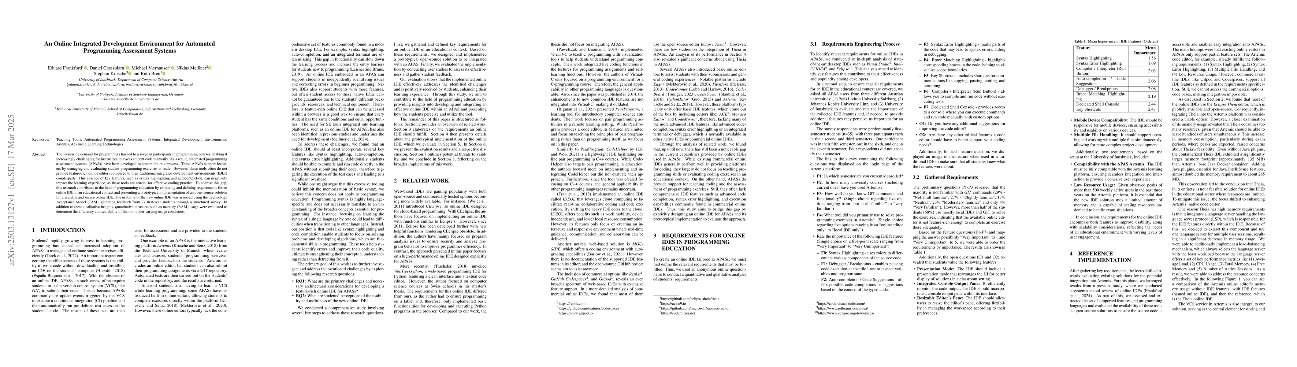 Thumbnail for An Online Integrated Development Environment for Automated Programming
  Assessment Systems