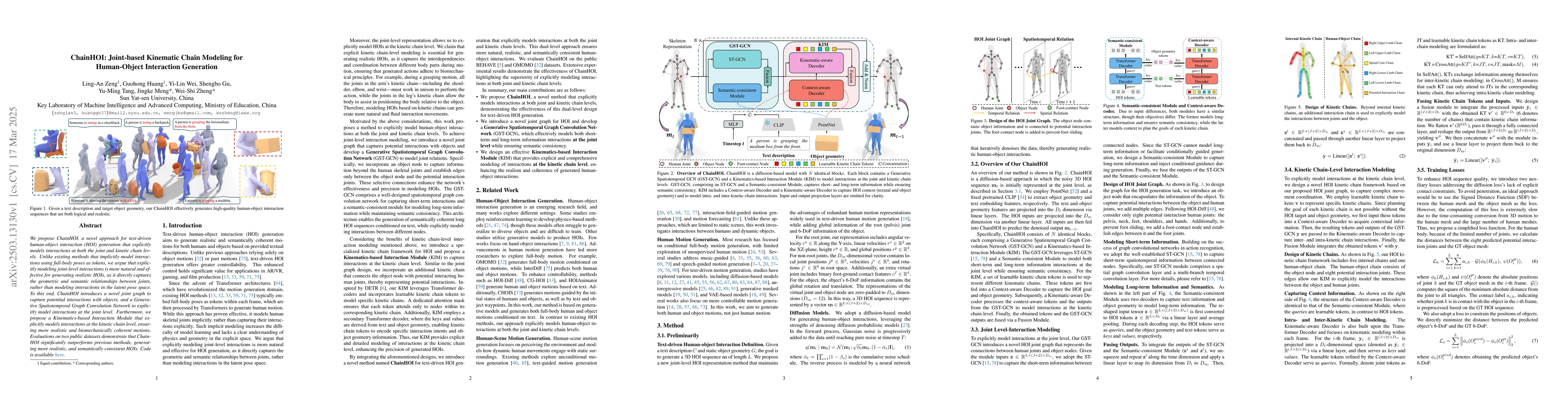 Thumbnail for ChainHOI: Joint-based Kinematic Chain Modeling for Human-Object
  Interaction Generation