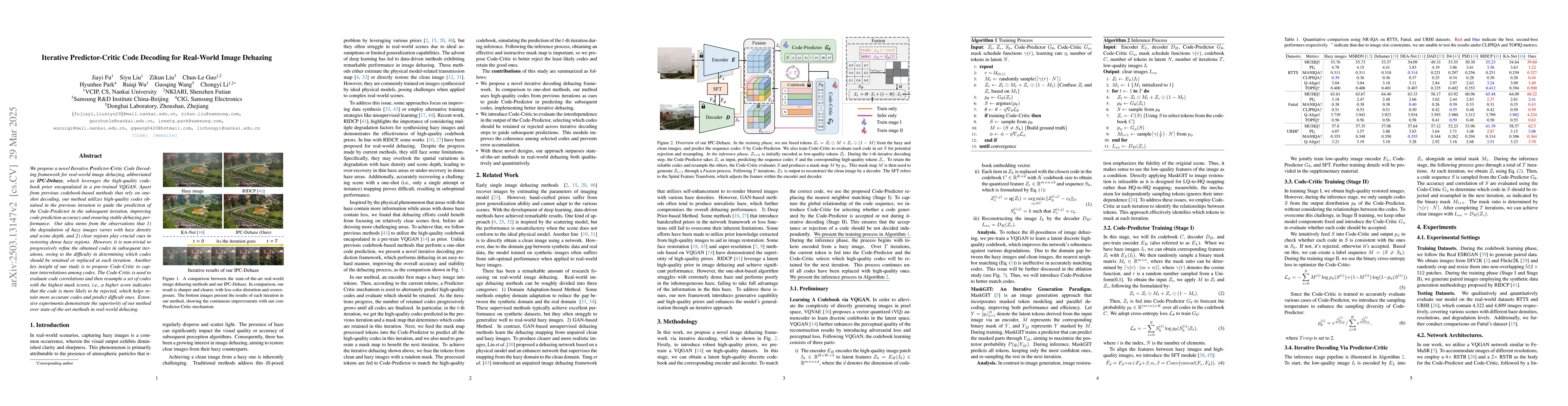 Thumbnail for Iterative Predictor-Critic Code Decoding for Real-World Image Dehazing