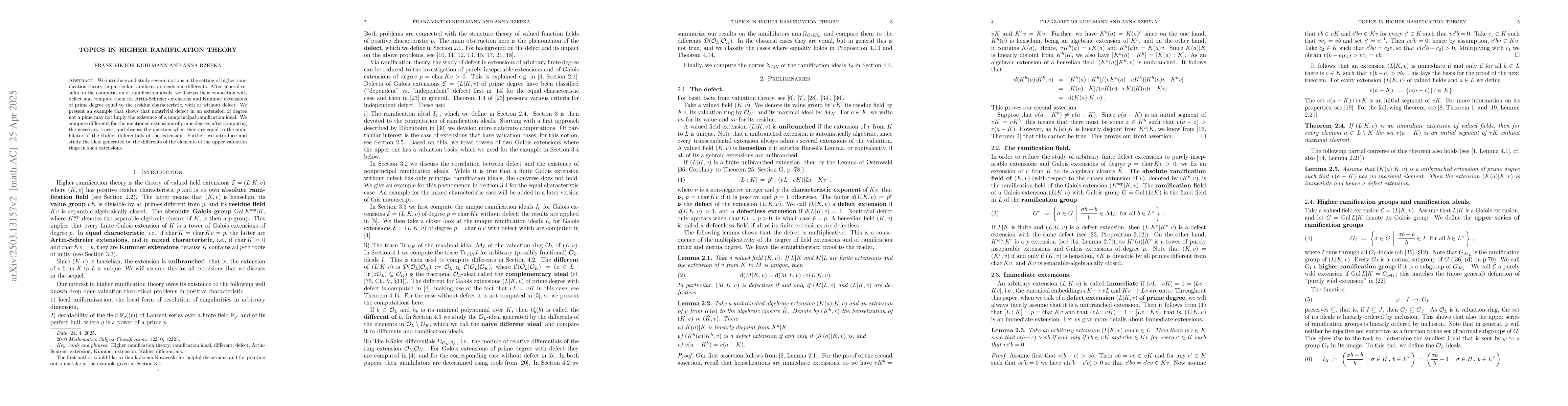 Thumbnail for Topics in higher ramification theory