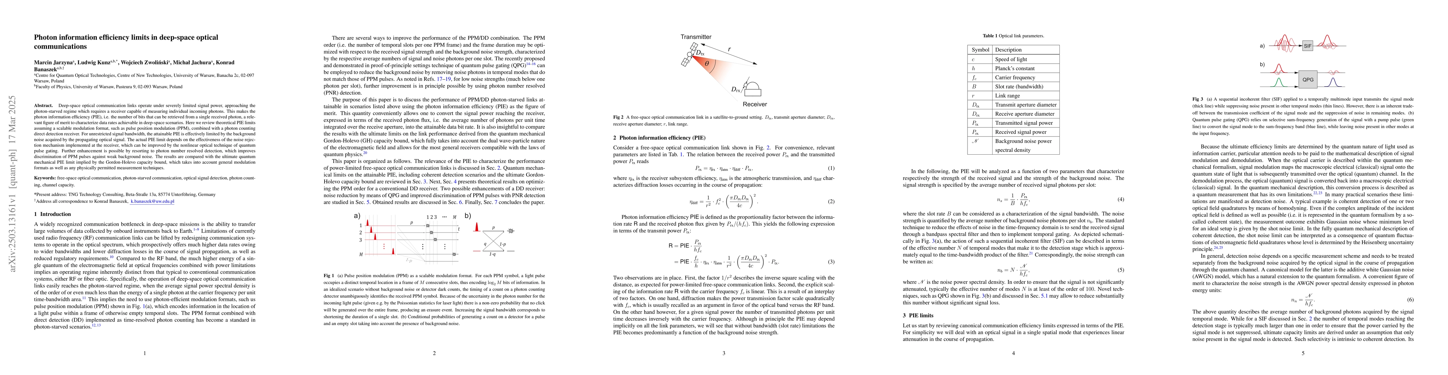 Thumbnail for Photon information efficiency limits in deep-space optical
  communications