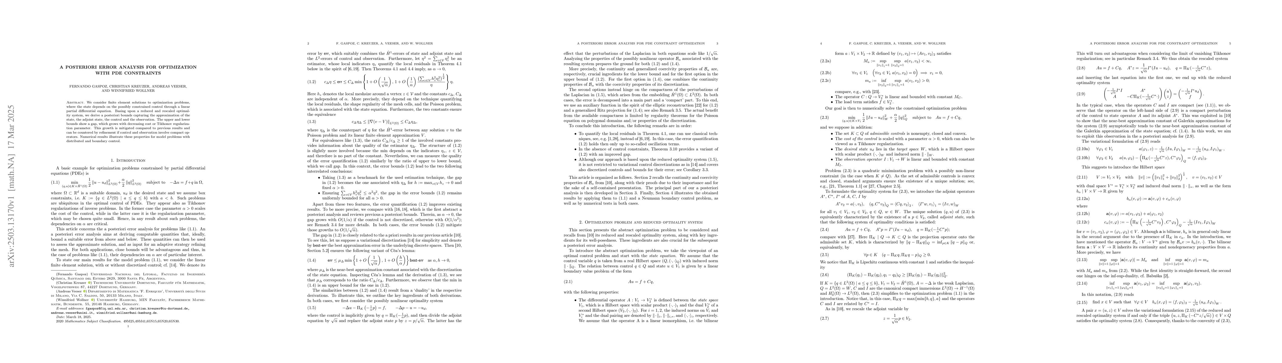 Thumbnail for A~posteriori error analysis for optimization with PDE constraints