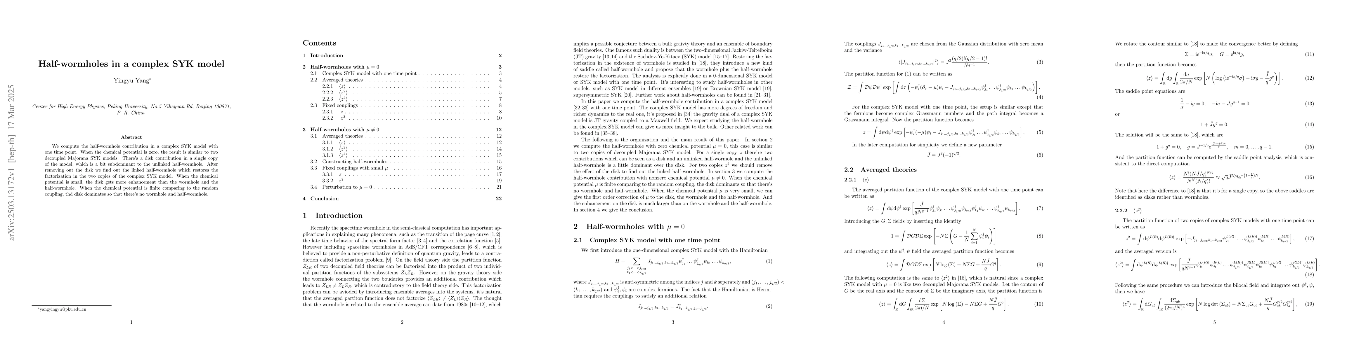 Thumbnail for Half-wormholes in a complex SYK model