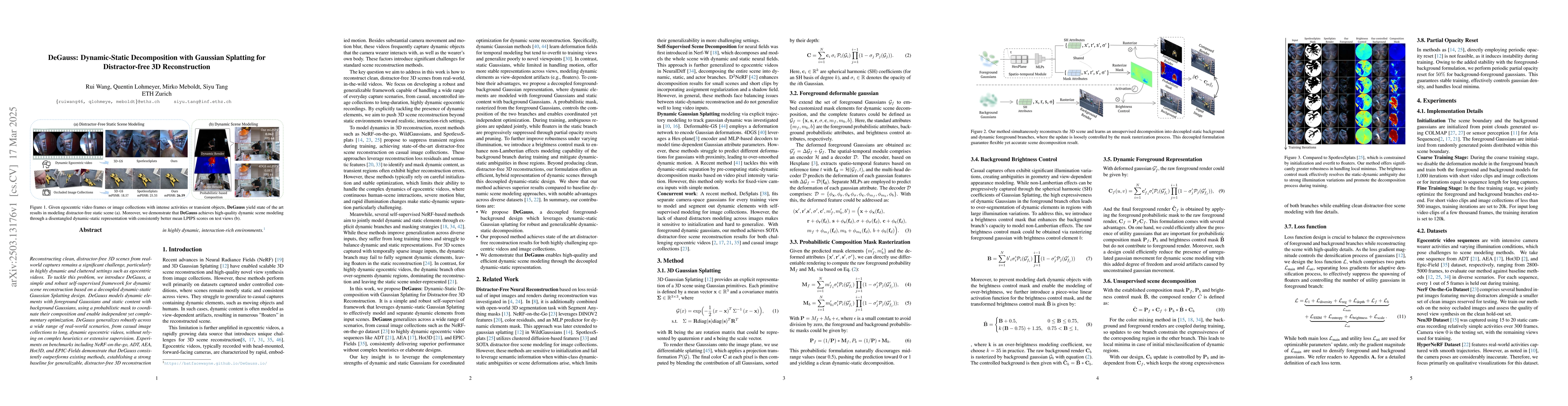 Thumbnail for DeGauss: Dynamic-Static Decomposition with Gaussian Splatting for
  Distractor-free 3D Reconstruction