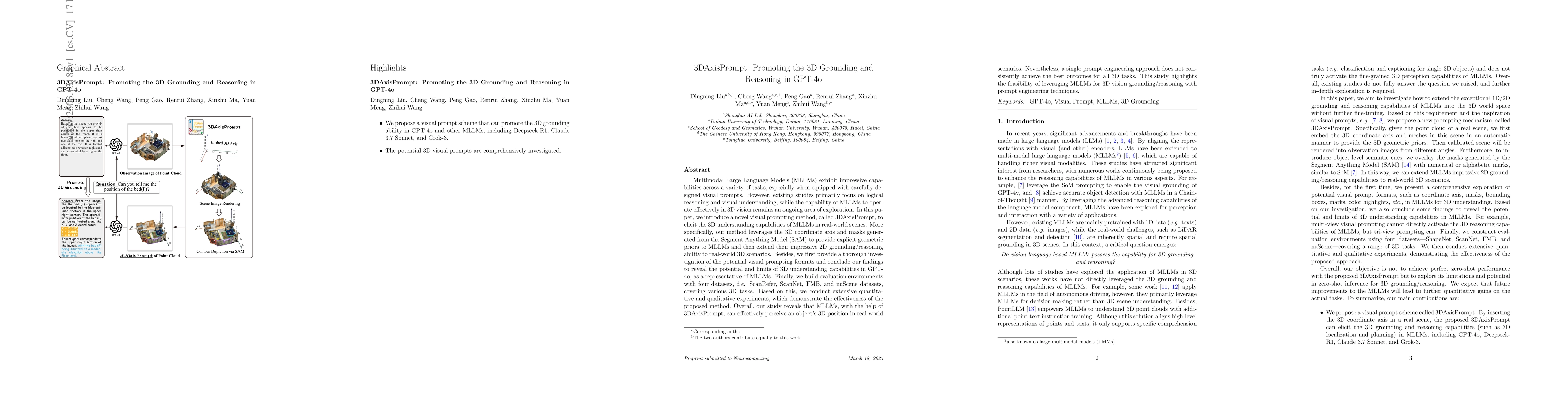 Thumbnail for 3DAxisPrompt: Promoting the 3D Grounding and Reasoning in GPT-4o